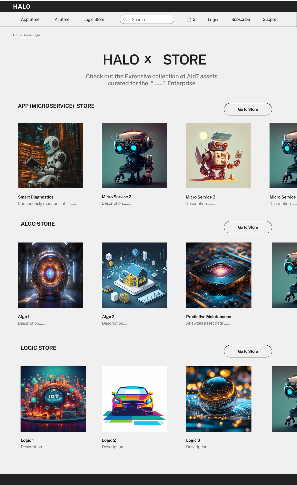 HALO Store overview wireframe